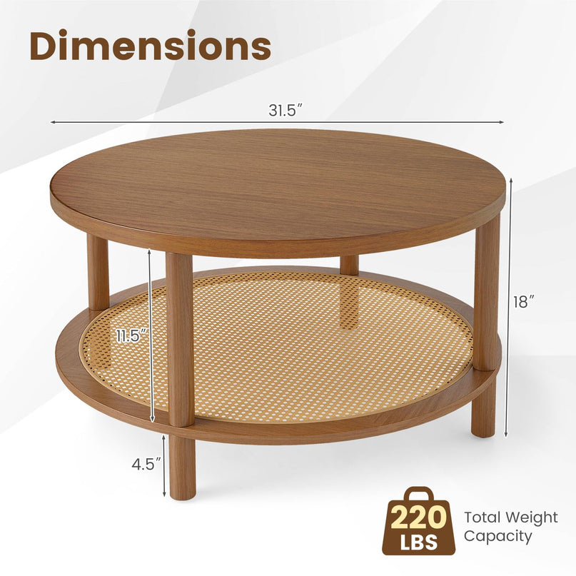 Giantex Rattan Coffee Table with Storage & Solid Rubber Wood Legs