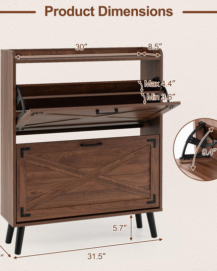 Giantex Farmhouse Shoe Storage Cabinet with 2 Flip Drawers for Entryway
