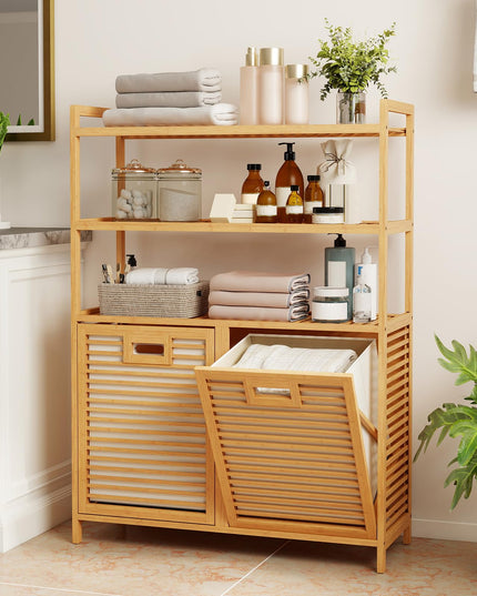 Giantex Double Tilt Out Laundry Hamper with 3-Tier Storage Shelf