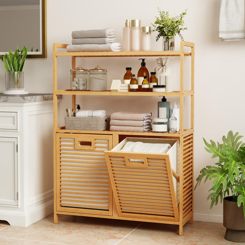 Giantex Double Tilt Out Laundry Hamper with 3-Tier Storage Shelf