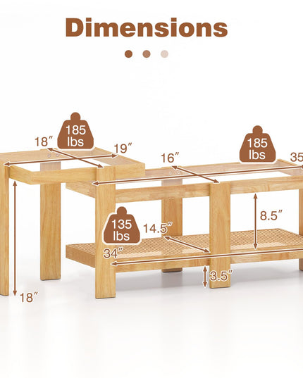 Giantex Nesting Coffee Table Set of 2 with Tempered Glass Top & Solid Rubber Wood Frame