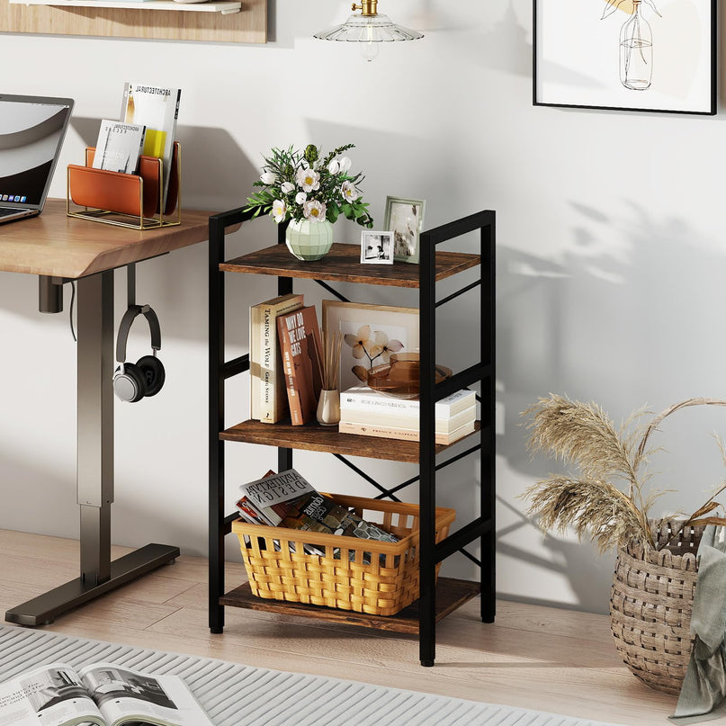 Giantex 3-Tier Narrow Freestanding Display Shelf with Metal Frame & Wooden Storage Racks(1/2)