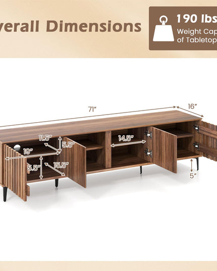 Giantex 4-Door Slatted TV Stand for 80 Inches TVs with 4 Storage Cabinets