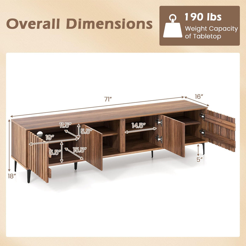 Giantex 4-Door Slatted TV Stand for 80 Inches TVs with 4 Storage Cabinets
