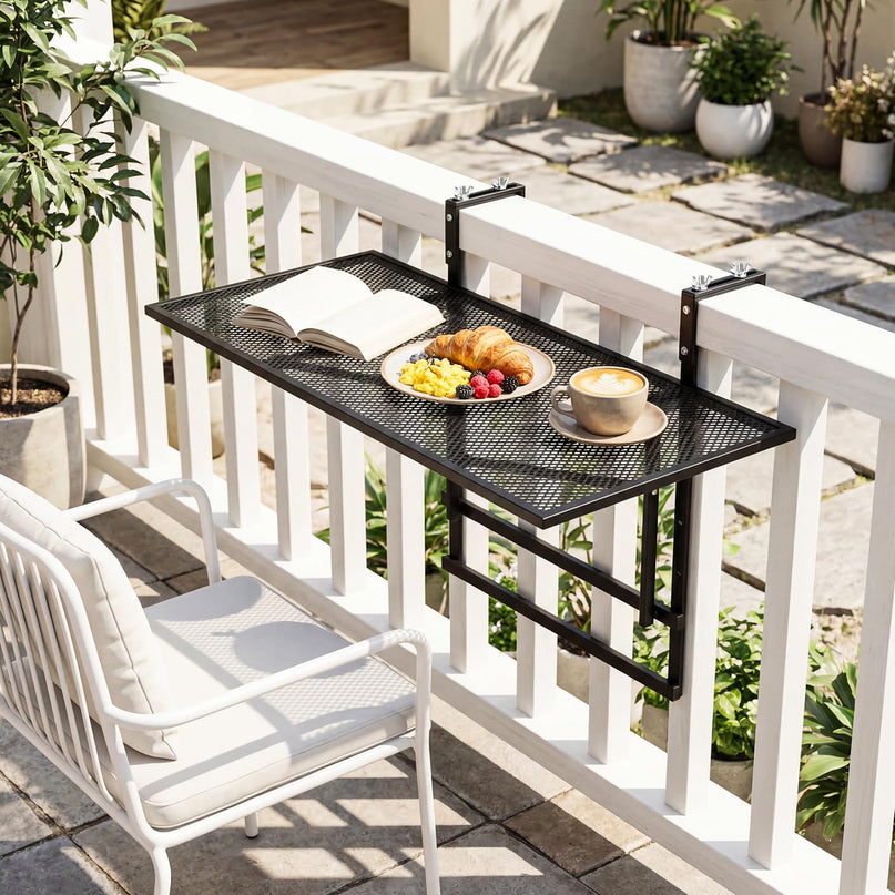 Table de bar pliante en métal Giantex 80 cm, avec hauteur réglable sur 5 positions, s'adaptant à différentes balustrades
