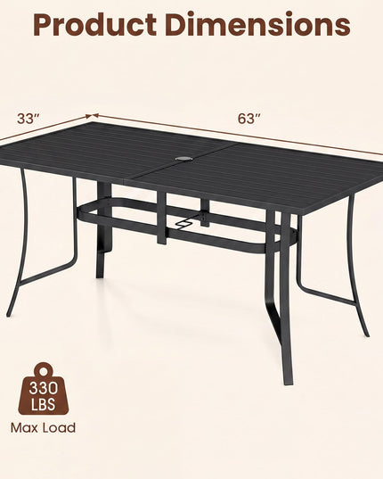 Giantex Rectangular Patio Dining Table for 6 with Adjustable Umbrella Hole for Porch
