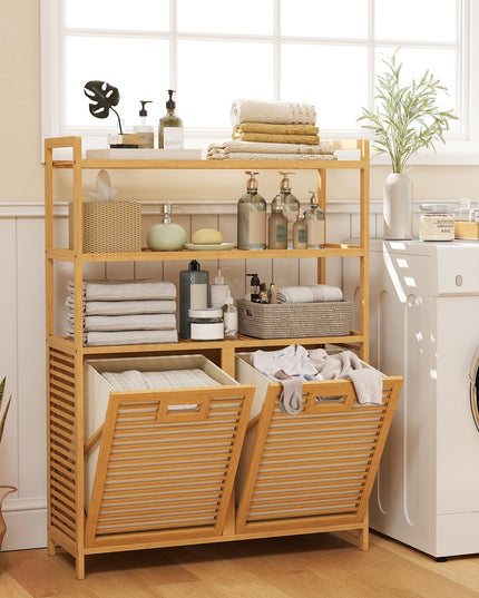Giantex Double Tilt Out Laundry Hamper with 3-Tier Storage Shelf