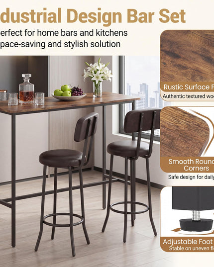 Giantex 3-Piece Bar Table and Chairs Set with Backrest & Footrest