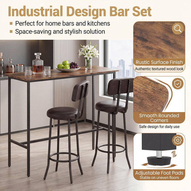 Giantex 3-Piece Bar Table and Chairs Set with Backrest & Footrest
