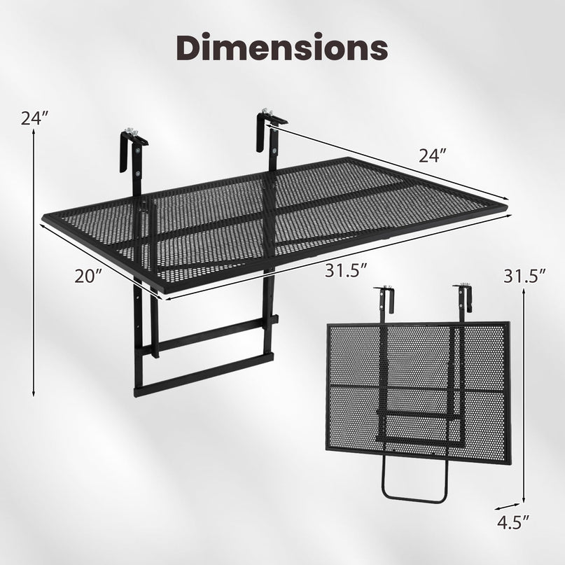 Table de bar pliante en métal Giantex 80 cm, avec hauteur réglable sur 5 positions, s'adaptant à différentes balustrades