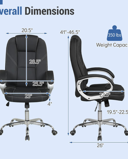 Chaise de bureau Giantex en cuir réglable en hauteur avec roulettes pivotantes à 360°