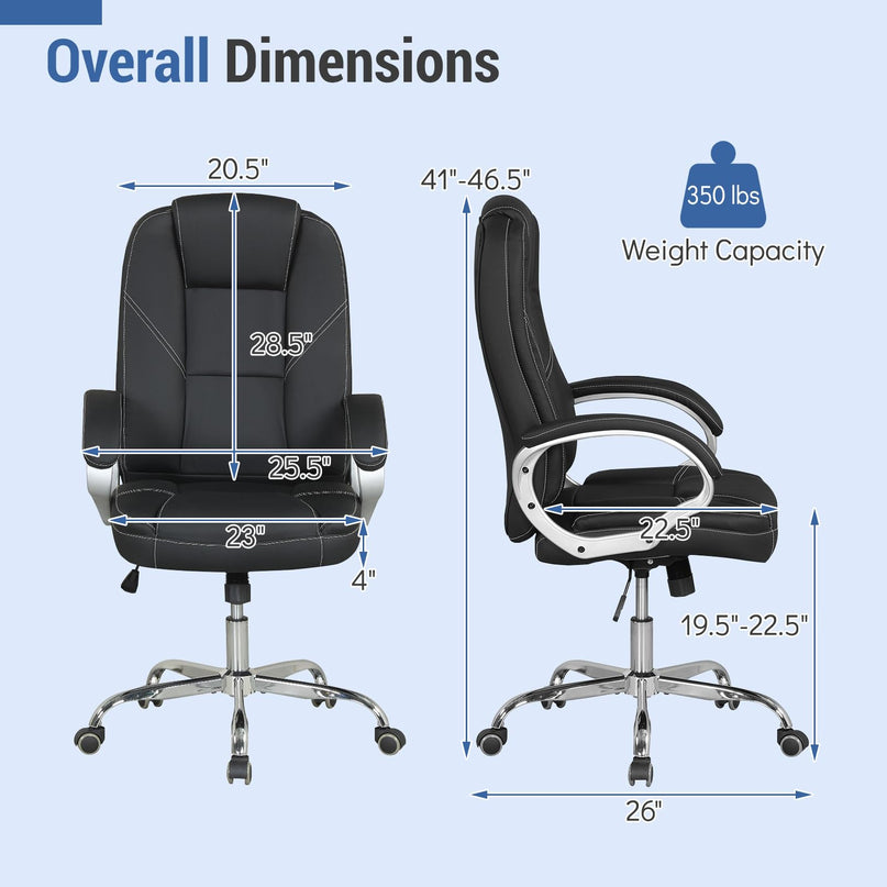 Chaise de bureau Giantex en cuir réglable en hauteur avec roulettes pivotantes à 360°