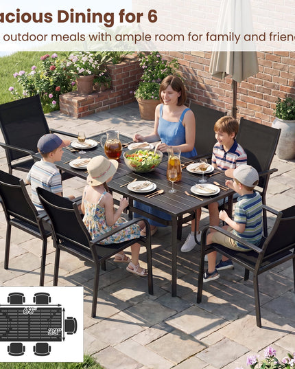 Giantex Rectangular Patio Dining Table for 6 with Adjustable Umbrella Hole for Porch
