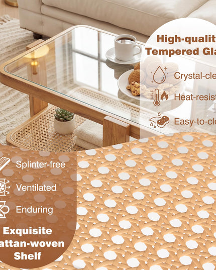Giantex Nesting Coffee Table Set of 2 with Tempered Glass Top & Solid Rubber Wood Frame