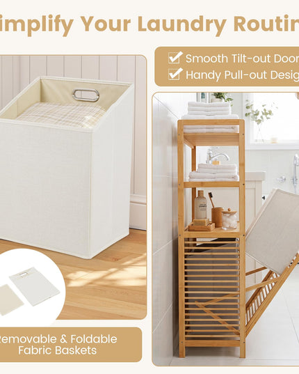 Giantex Double Tilt Out Laundry Hamper with 3-Tier Storage Shelf