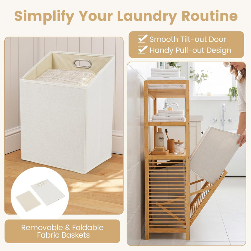 Giantex Double Tilt Out Laundry Hamper with 3-Tier Storage Shelf