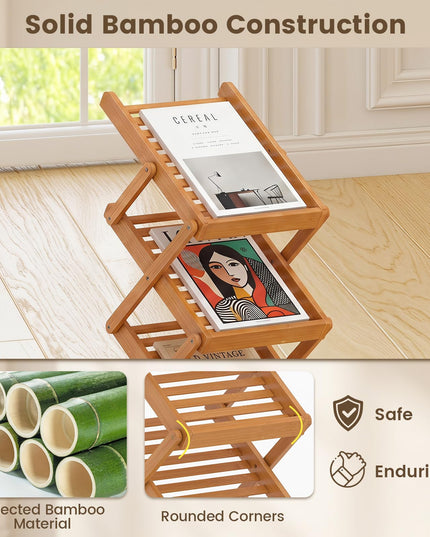 Giantex Foldable Bamboo Magazine Rack with 2 Adjustable Positions