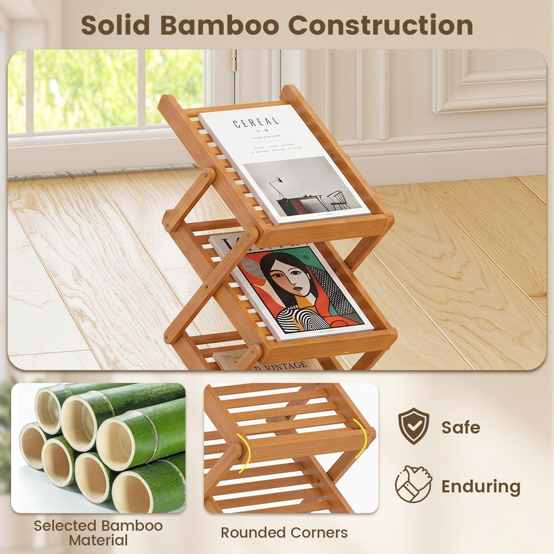 Giantex Foldable Bamboo Magazine Rack with 2 Adjustable Positions