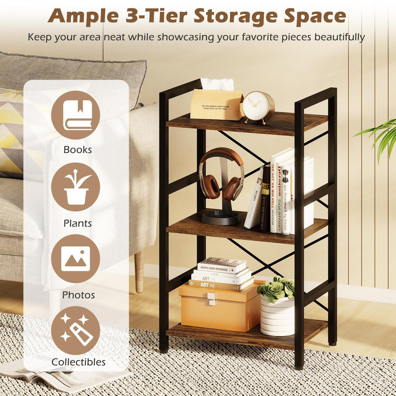 Giantex 3-Tier Narrow Freestanding Display Shelf with Metal Frame & Wooden Storage Racks(1/2)