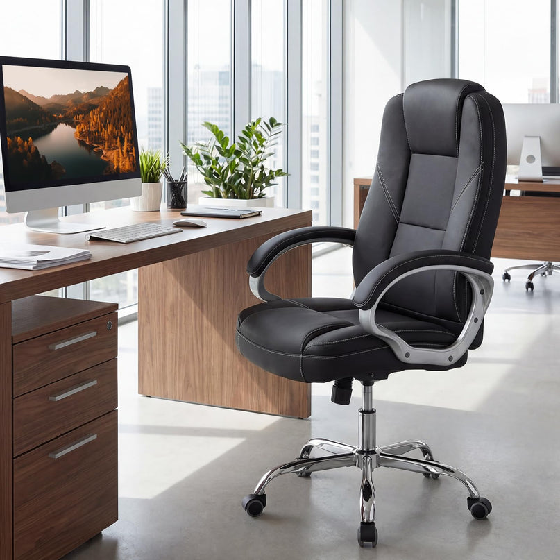 Chaise de bureau Giantex en cuir réglable en hauteur avec roulettes pivotantes à 360°