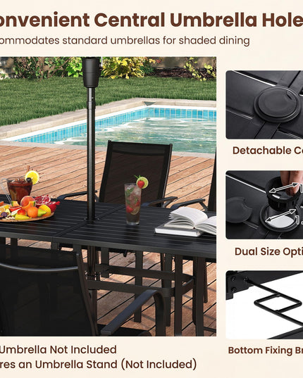 Giantex Rectangular Patio Dining Table for 6 with Adjustable Umbrella Hole for Porch