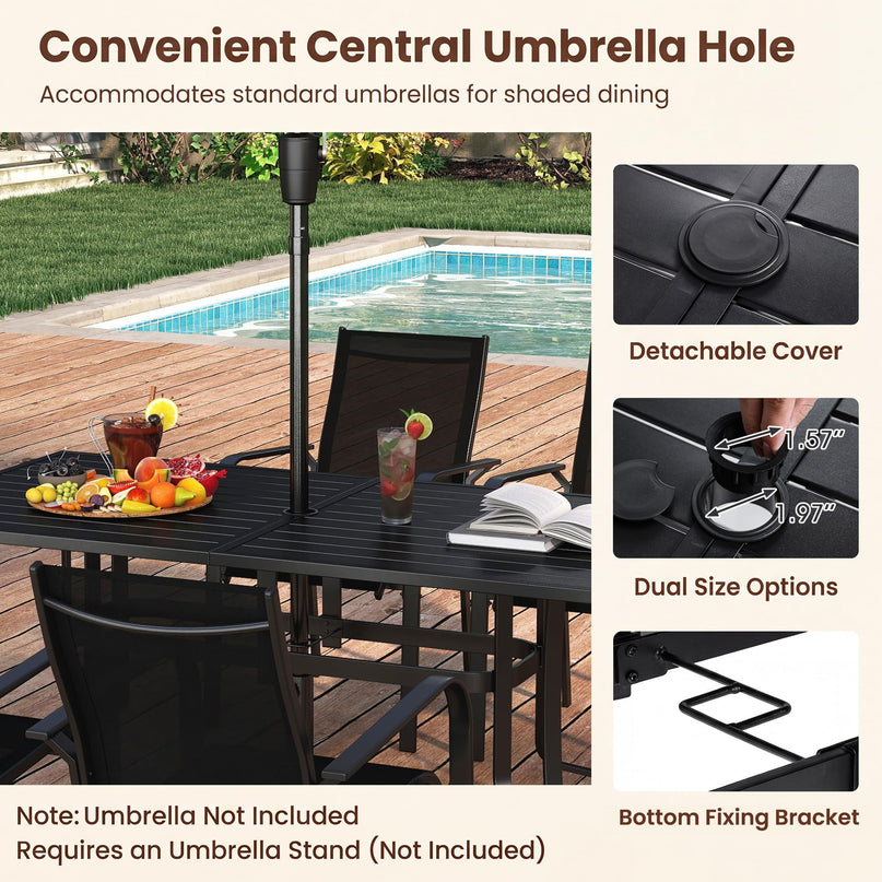 Giantex Rectangular Patio Dining Table for 6 with Adjustable Umbrella Hole for Porch