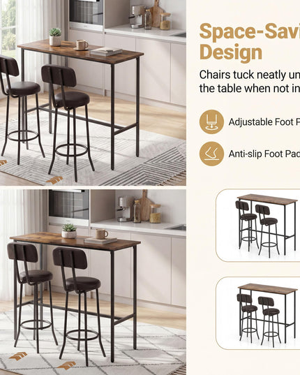 Giantex 3-Piece Bar Table and Chairs Set with Backrest & Footrest