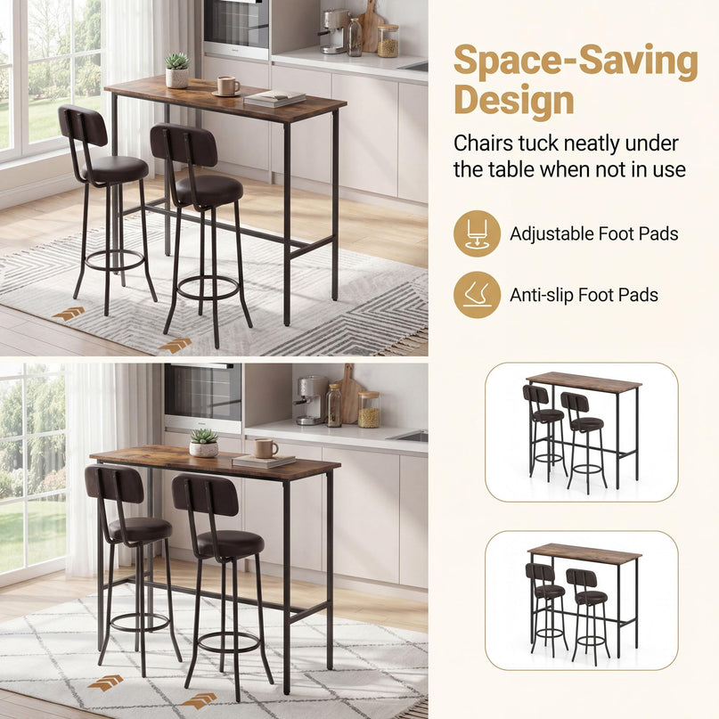 Giantex 3-Piece Bar Table and Chairs Set with Backrest & Footrest