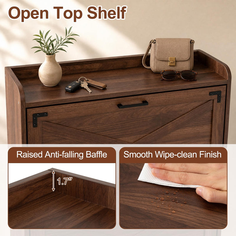 Giantex Farmhouse Shoe Storage Cabinet with 2 Flip Drawers for Entryway