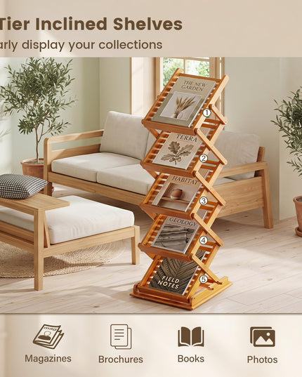 Giantex Foldable Bamboo Magazine Rack with 2 Adjustable Positions