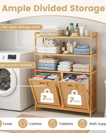 Giantex Double Tilt Out Laundry Hamper with 3-Tier Storage Shelf
