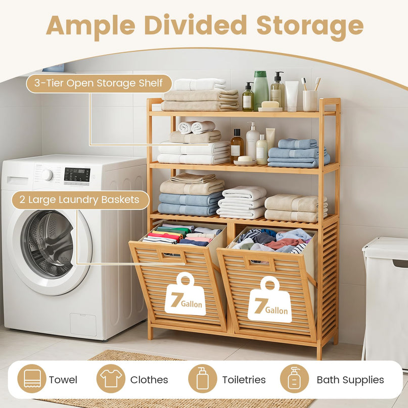Giantex Double Tilt Out Laundry Hamper with 3-Tier Storage Shelf