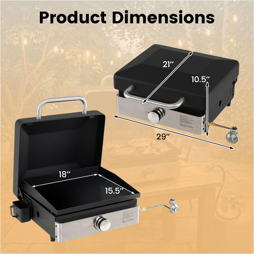 Giantex 1-Burner Portable Propane Gas Griddle with Lid for Outdoor Cooking