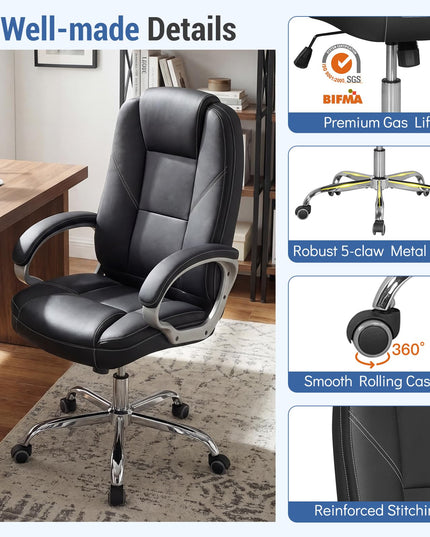 Chaise de bureau Giantex en cuir réglable en hauteur avec roulettes pivotantes à 360°