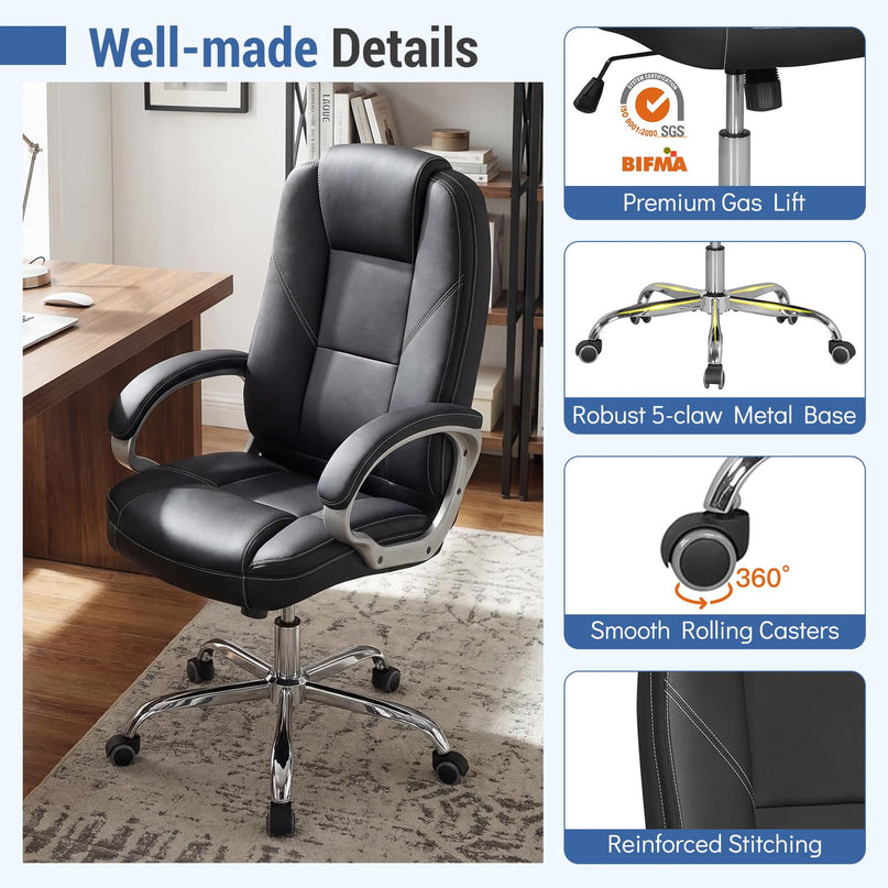 Chaise de bureau Giantex en cuir réglable en hauteur avec roulettes pivotantes à 360°