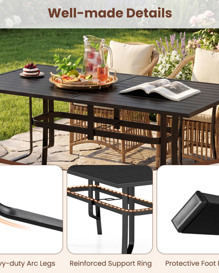 Giantex Rectangular Patio Dining Table for 6 with Adjustable Umbrella Hole for Porch