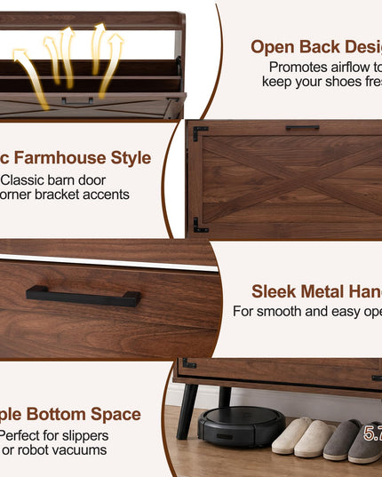 Giantex Farmhouse Shoe Storage Cabinet with 2 Flip Drawers for Entryway