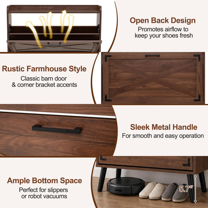 Giantex Farmhouse Shoe Storage Cabinet with 2 Flip Drawers for Entryway
