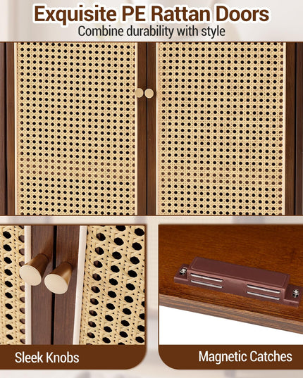 Giantex Bamboo Shoe Cabinet w/Woven Rattan Doors and Shelves & Sliding Doors