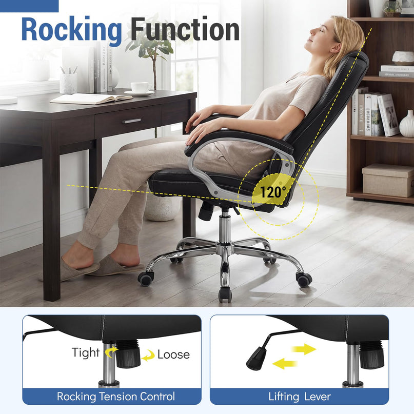 Chaise de bureau Giantex en cuir réglable en hauteur avec roulettes pivotantes à 360°