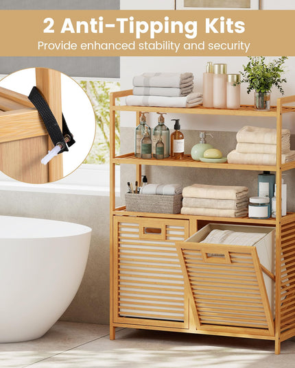 Giantex Double Tilt Out Laundry Hamper with 3-Tier Storage Shelf