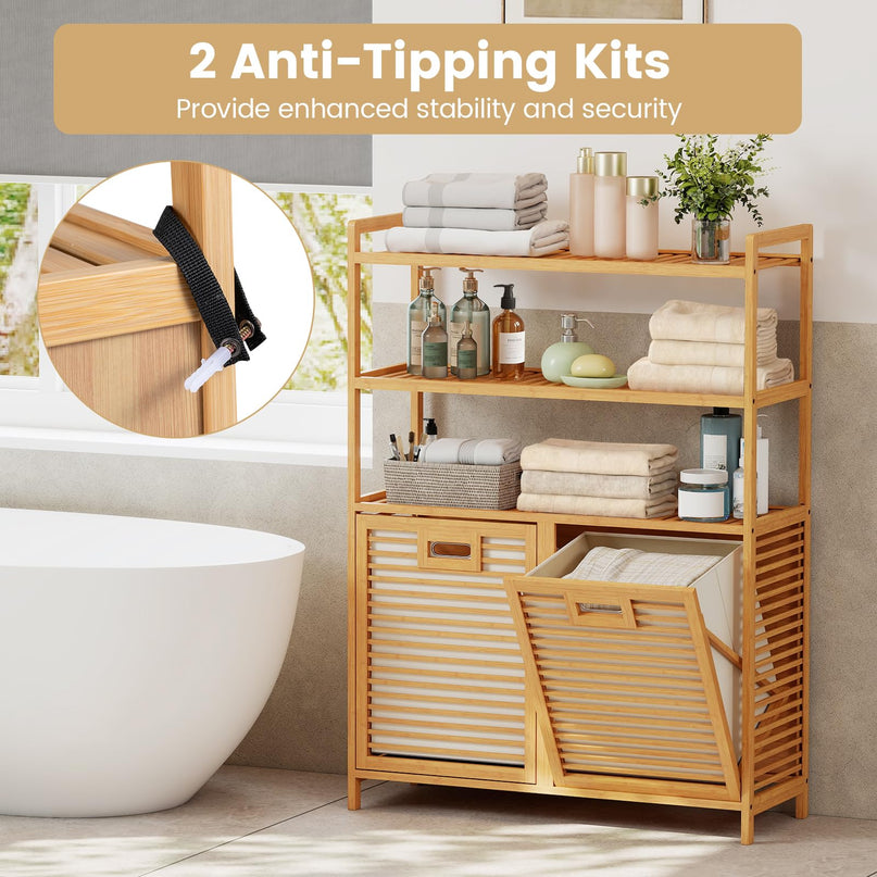 Giantex Double Tilt Out Laundry Hamper with 3-Tier Storage Shelf