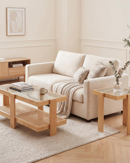 Giantex Nesting Coffee Table Set of 2 with Tempered Glass Top & Solid Rubber Wood Frame