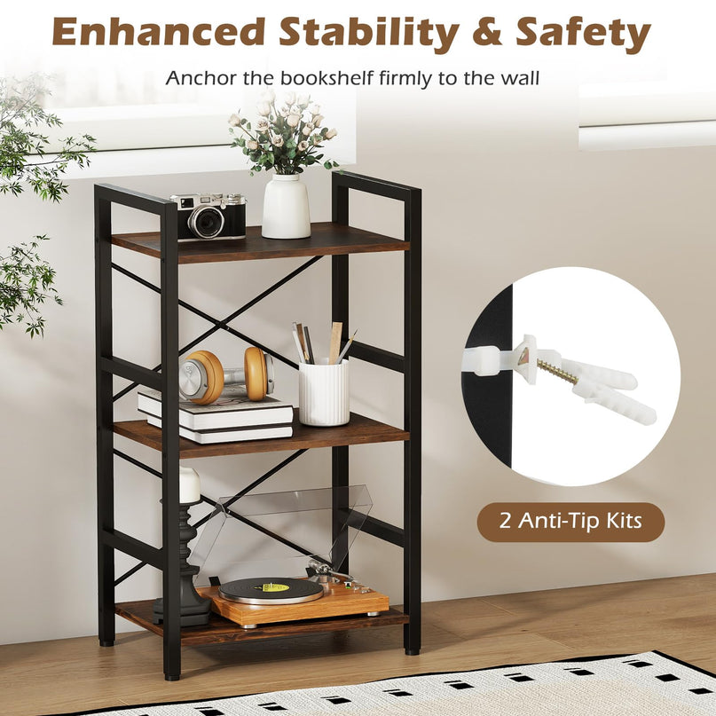 Giantex 3-Tier Narrow Freestanding Display Shelf with Metal Frame & Wooden Storage Racks(1/2)