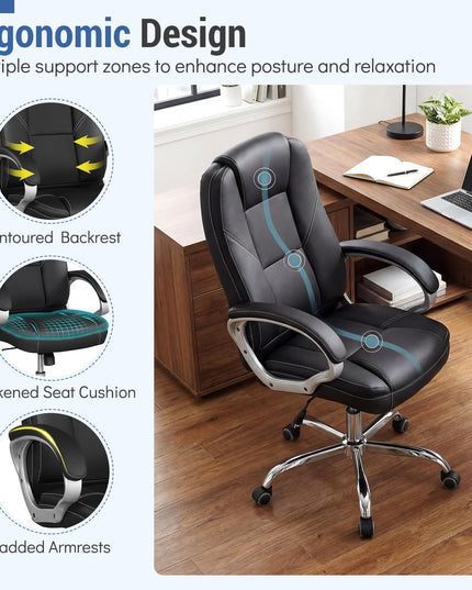 Chaise de bureau Giantex en cuir réglable en hauteur avec roulettes pivotantes à 360°