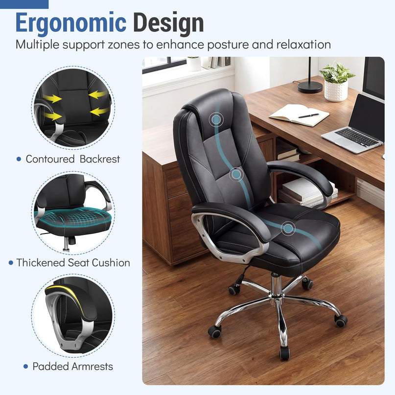 Chaise de bureau Giantex en cuir réglable en hauteur avec roulettes pivotantes à 360°