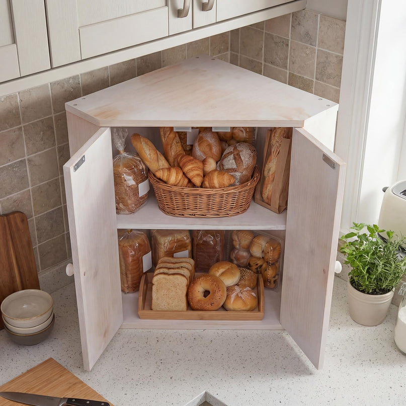 Boîte à pain d'angle Giantex pour comptoir de cuisine avec étagères de garde-manger à 2 niveaux