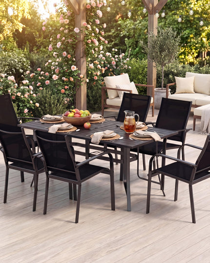 Giantex Rectangular Patio Dining Table for 6 with Adjustable Umbrella Hole for Porch