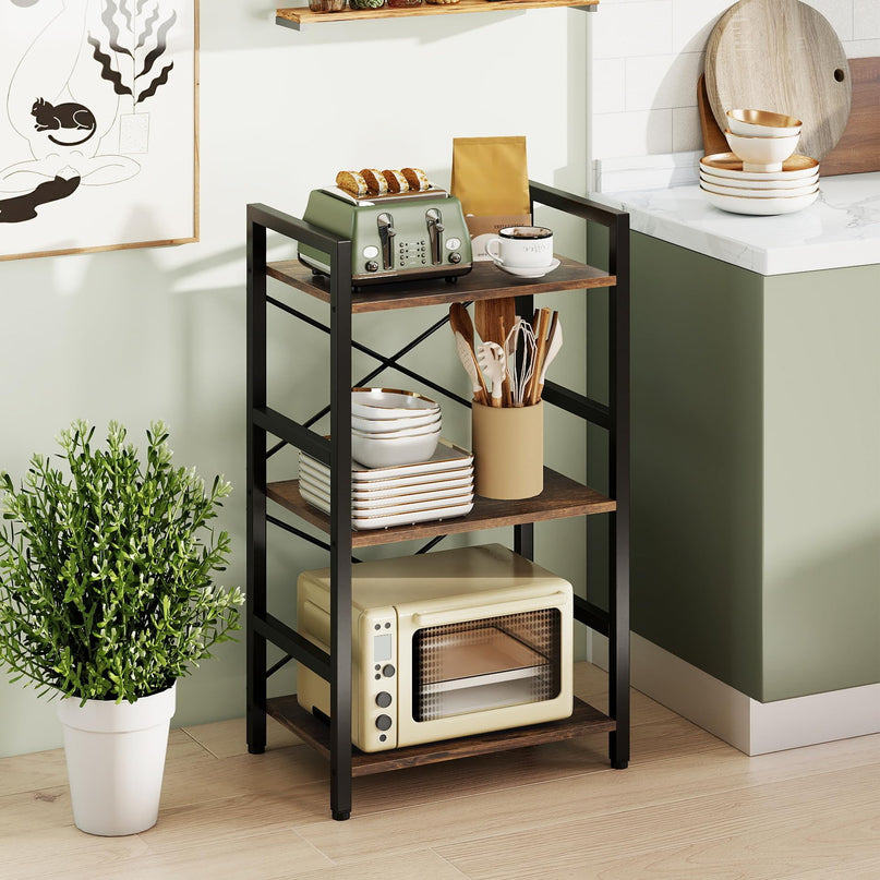 Giantex 3-Tier Narrow Freestanding Display Shelf with Metal Frame & Wooden Storage Racks(1/2)