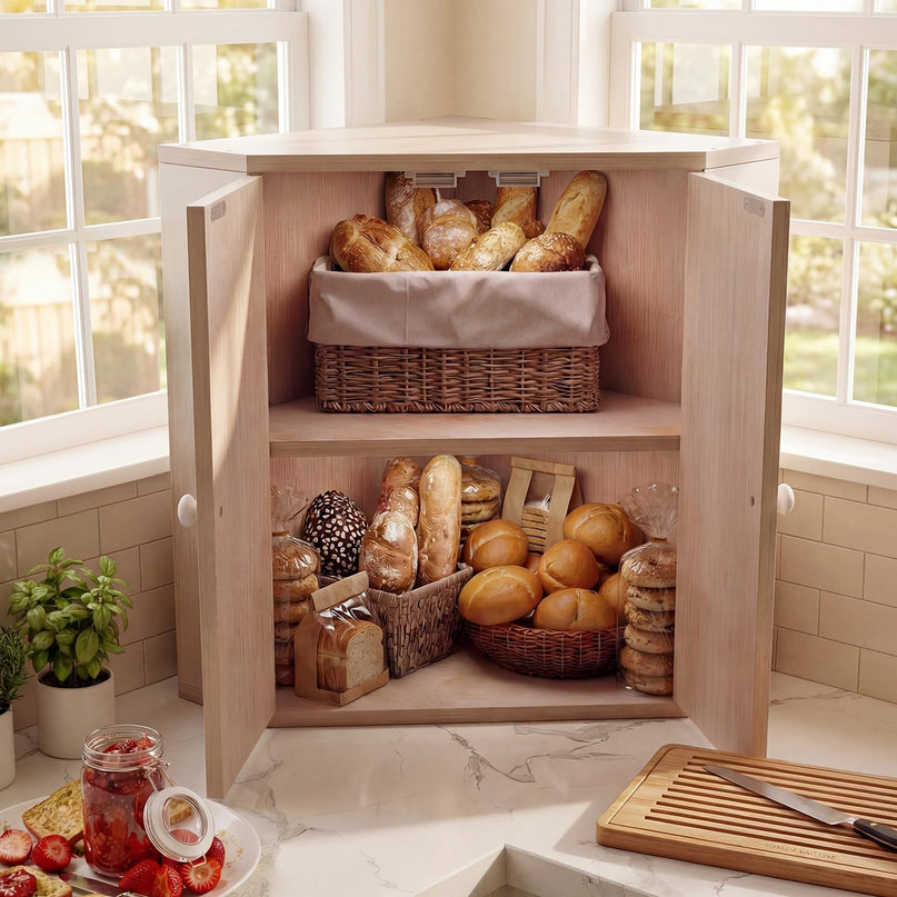Boîte à pain d'angle Giantex pour comptoir de cuisine avec étagères de garde-manger à 2 niveaux